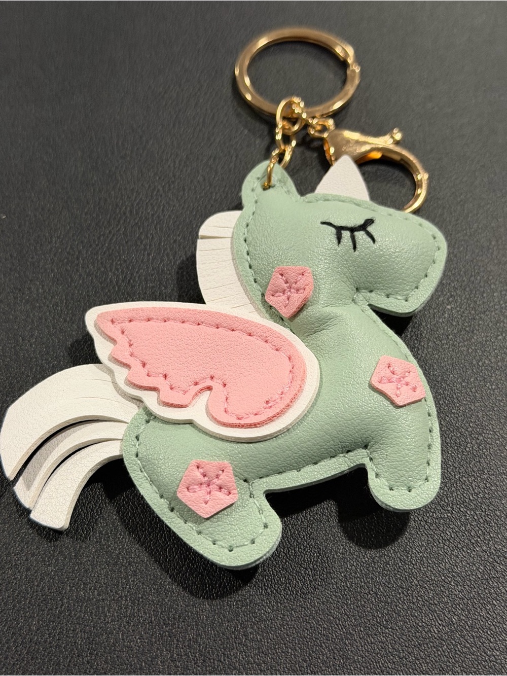 Mint Green Unicorn Keychain for Kids - Pink Wing